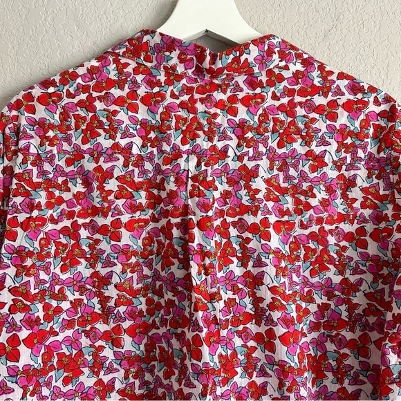 Roller Rabbit Floral Button Down Blouse Top Size L Pink Red Cotton - Picture 6 of 10